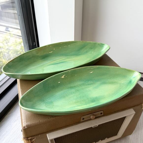 Aletha Soule Studio Earthenware Pottery Server Platter Tray Set of 2 Kiwi Green - Picture 9 of 13